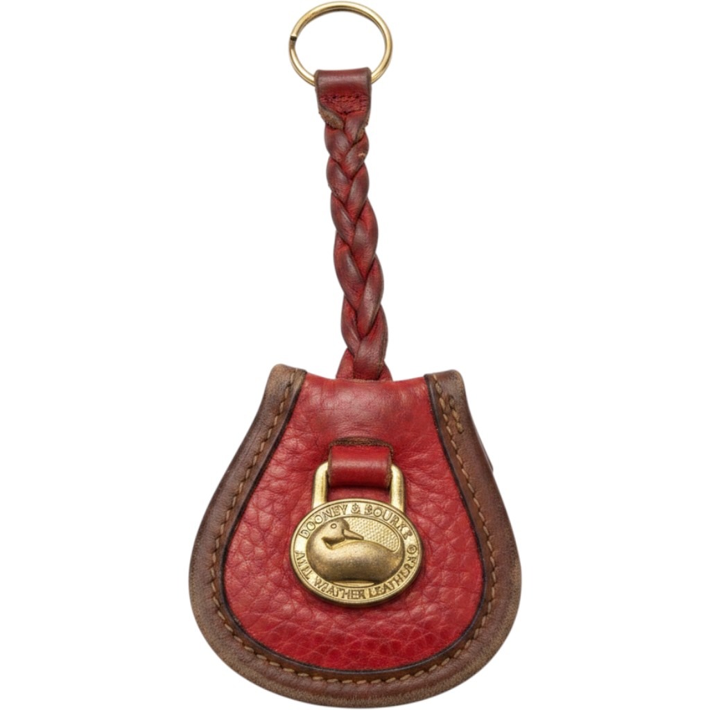 Vtg Dooney & Bourke Key Ring Fob Red Leather Double Horseshoe -- Flawed